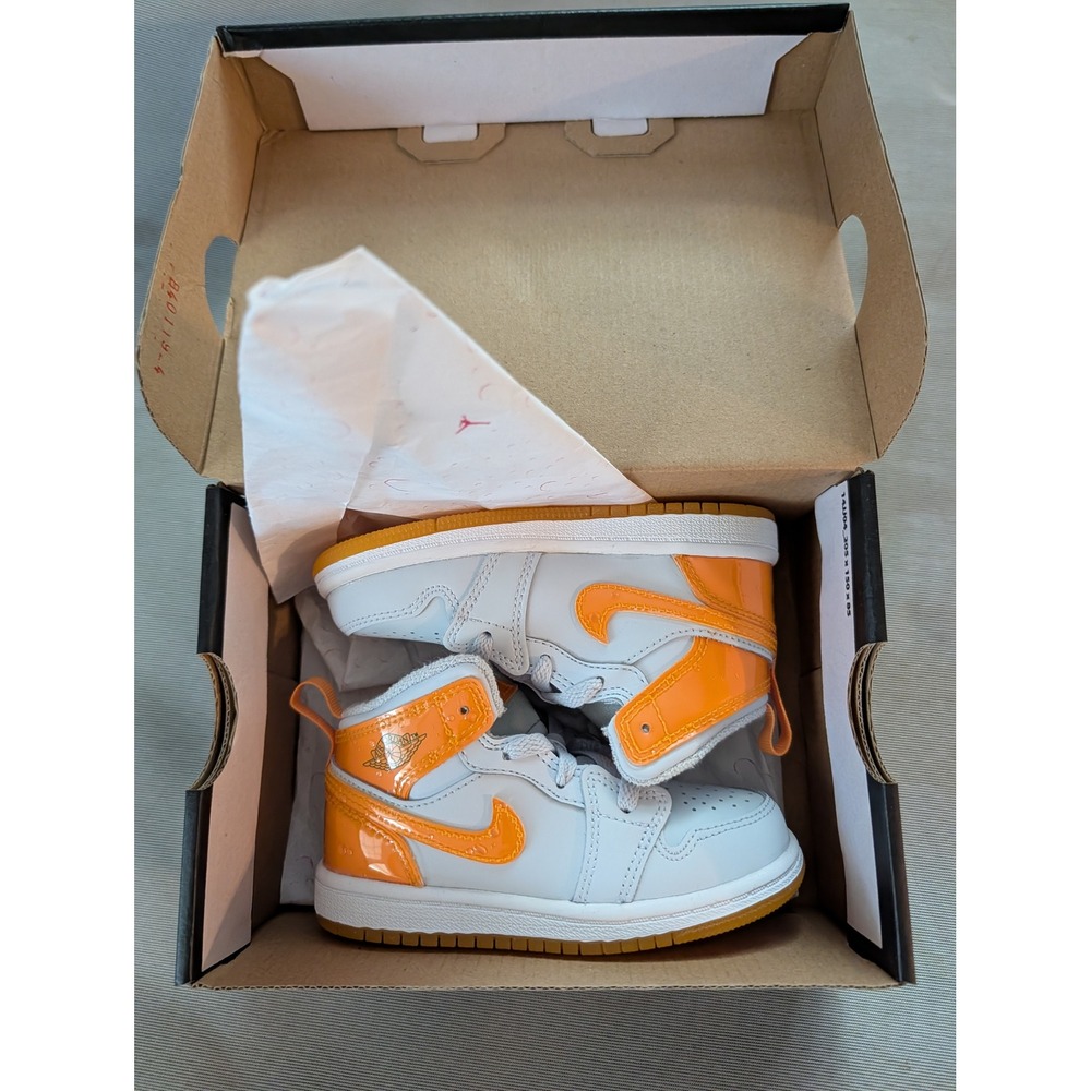 Jordan 1 Mid SE TD Football Grey Orange Peel Toddler Sneakers FN9773-018 8c NEW